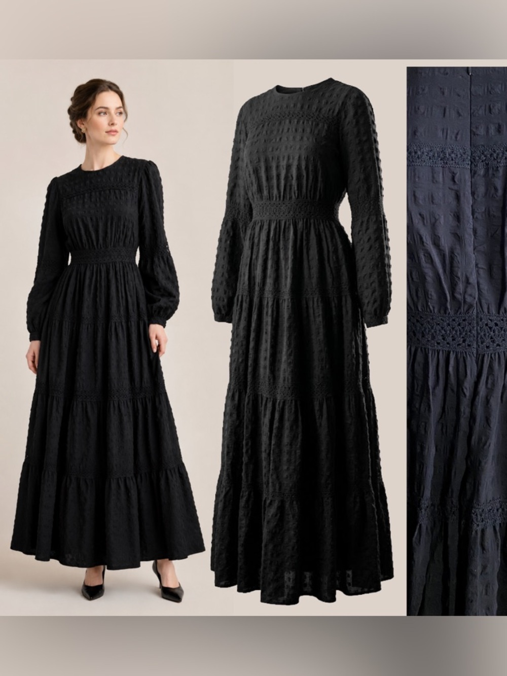 Black Long Sleeve Tiered Maxi Dress Embroidered Dark Romantic Whinsigoth Wedding